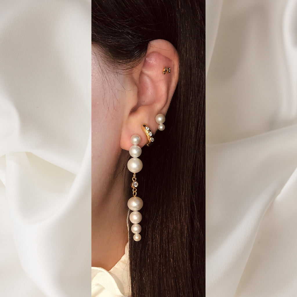 Gemela 18K Gold Plated Stud w. White Pearls & Zirconia