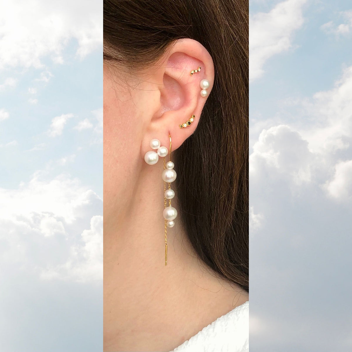 Neo Trois 18K Gold Plated Stud w. White Pearls