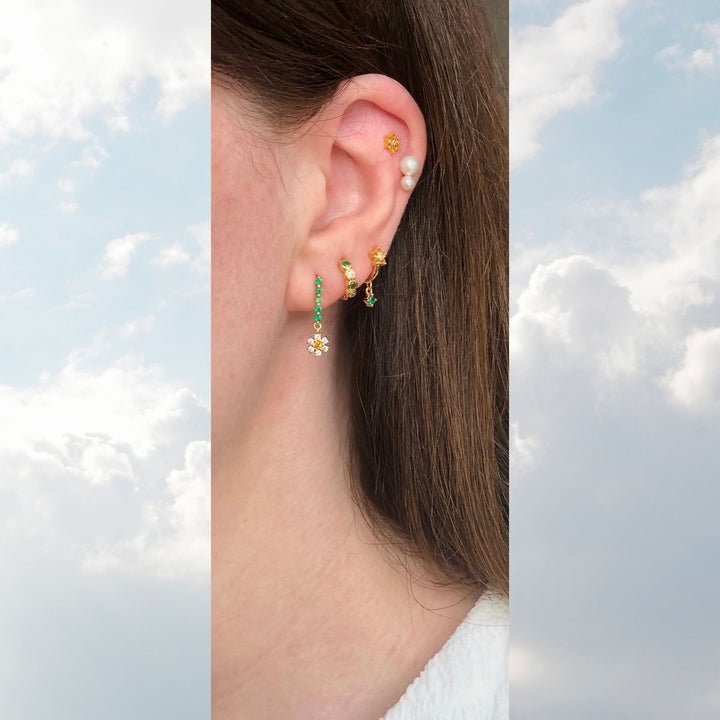 Flora Orange 18K Gold Plated Stud w. Orange & White Zirconia