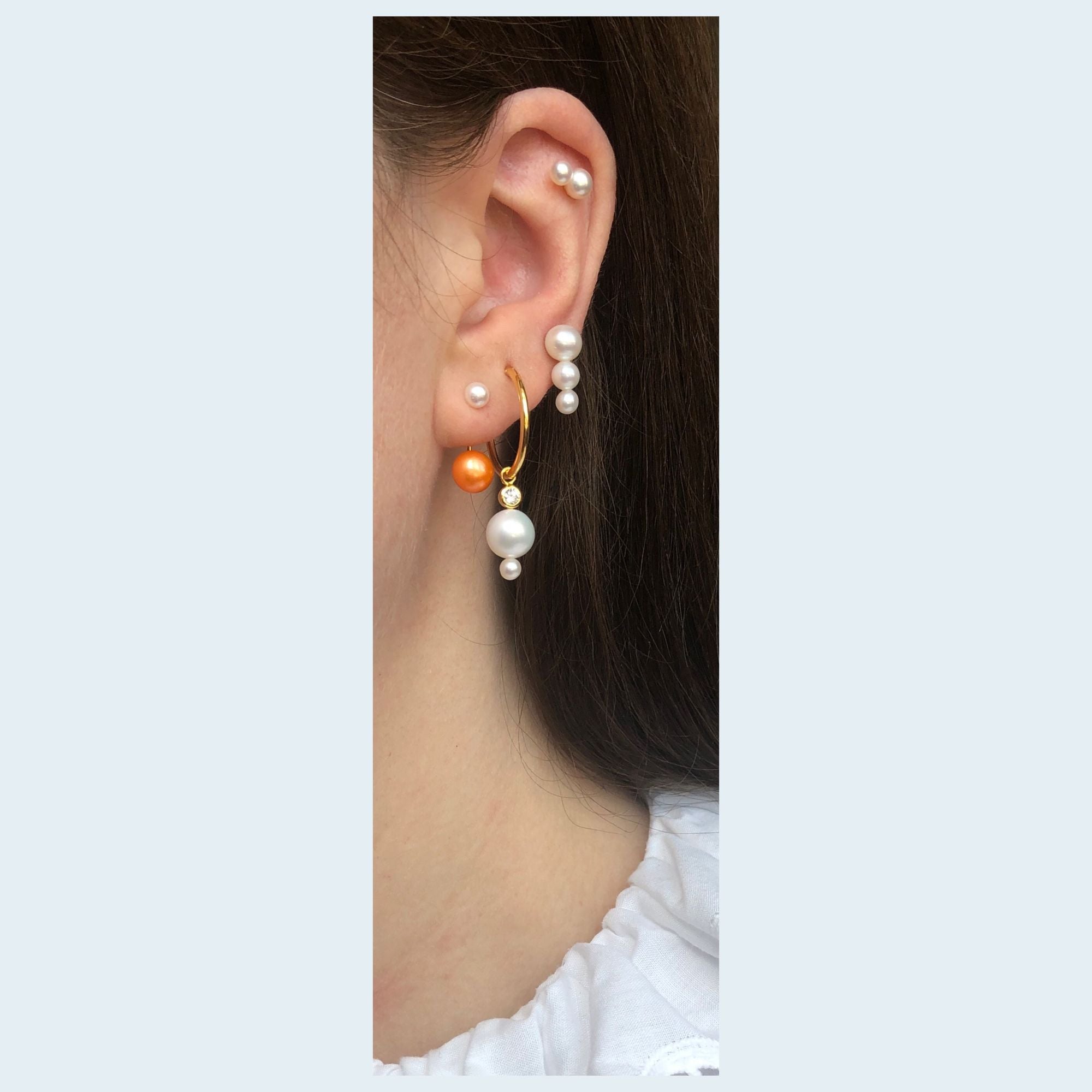 Treasure Orange 18K Gold Plated Stud w. White Pearls