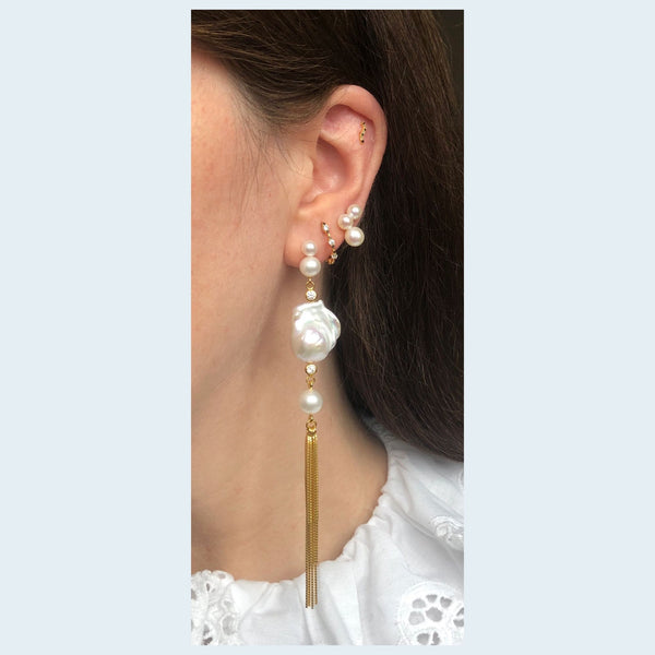 Baila Large 18K Gold Plated Stud w. White Pearls