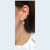 Deux Threader Silver Earring w. White Pearls