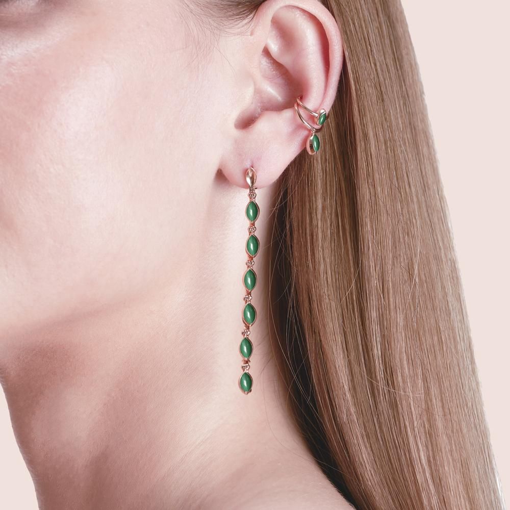 Grand Swinging 18K Rosegold Ear Cuff w. Malachite & Pearl