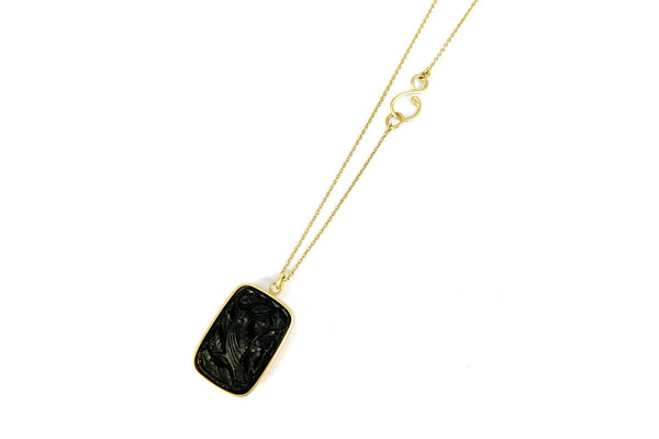 Noir 'Blackbird' 18K Gold Necklace w. Diamond & Glass