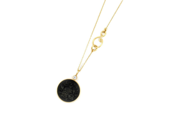 Noir 'Jardiniére' 18K Gold Necklace w. Diamond & Glass
