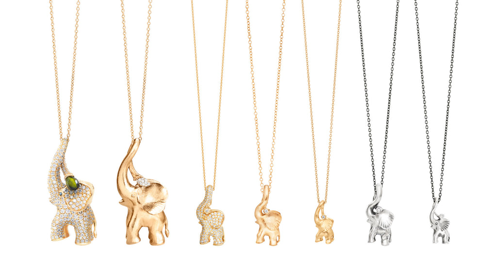 Medium Elephant Charm Pavé 18K Gold Pendant w. Diamonds