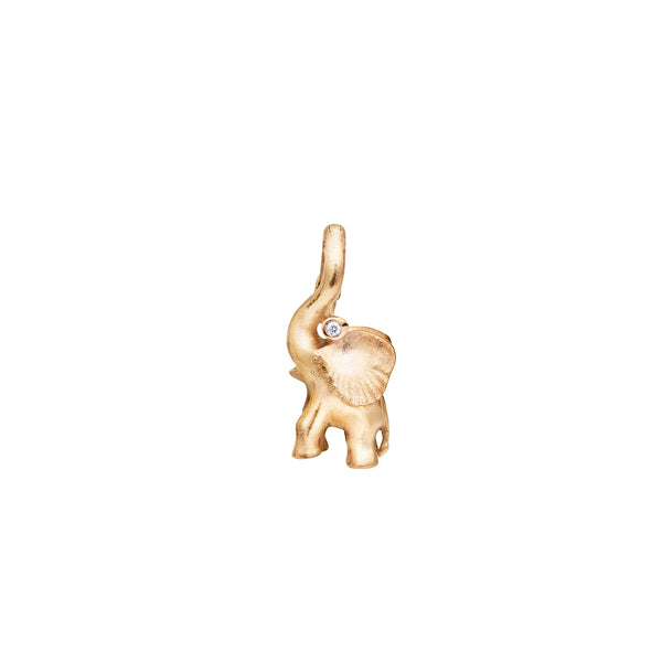 Medium Elephant Charm 18K Gold Pendant w. Diamond