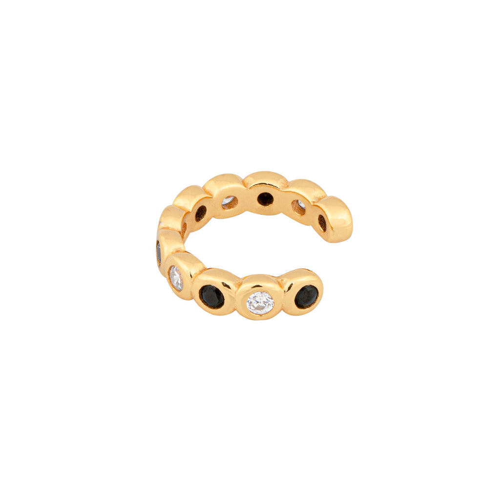 Ella 18K Gold Plated Ear Cuff w. Black & White Zirconia
