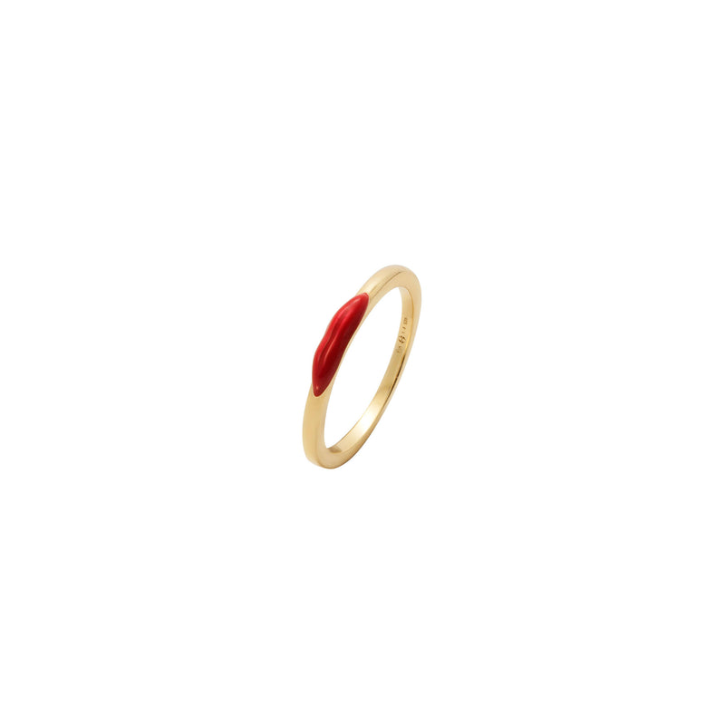 Lips Red Gold Plated Ring