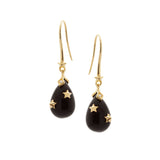 Hook Drop Black Gold Plated Earrings w. Onyx