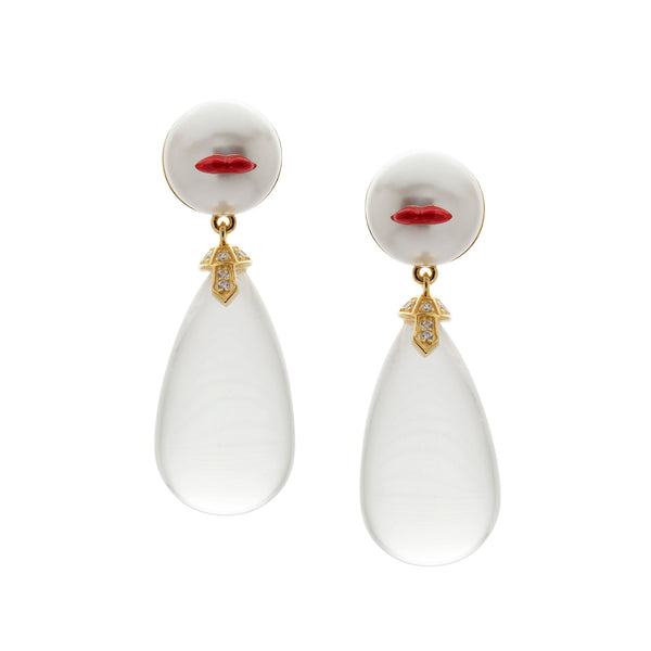 Drop White Lips Gold Plated Earrings