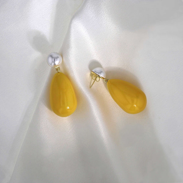 Ohrringe goldplattiert I Gelbe & weiße Tropfen