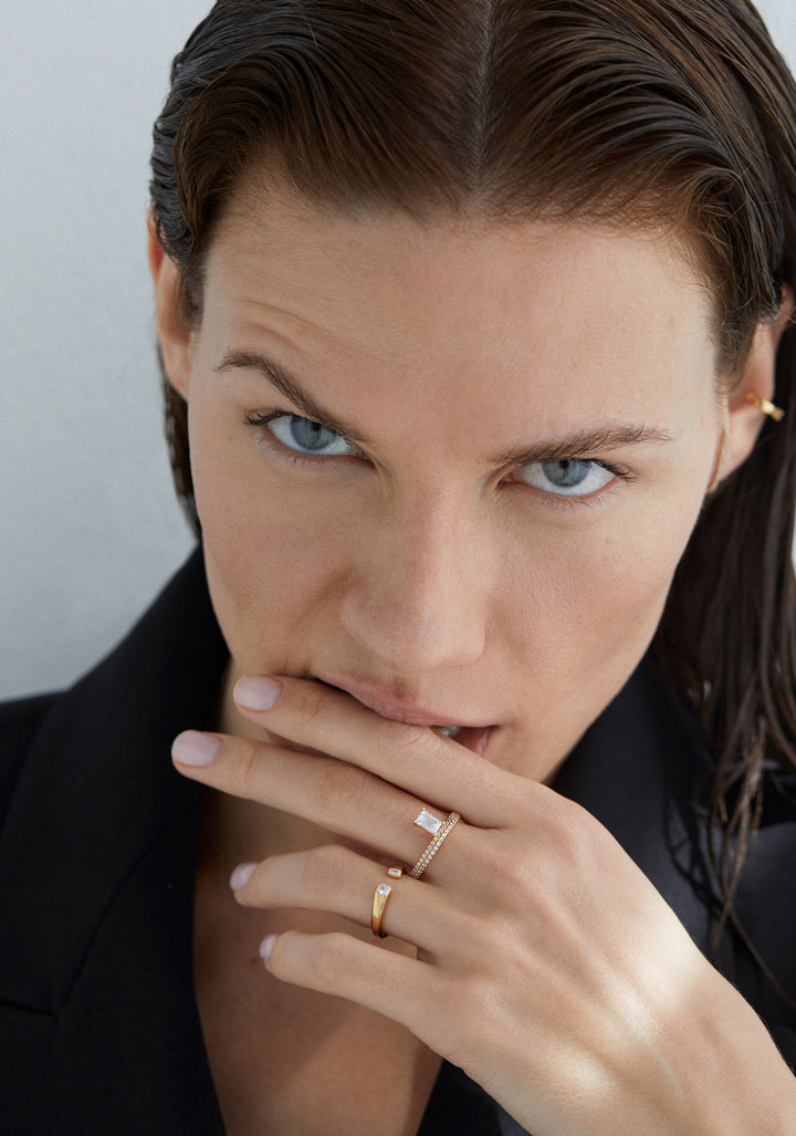 Floating Emerald Pave 18K Gold Ring w. Lab-Grown Diamond