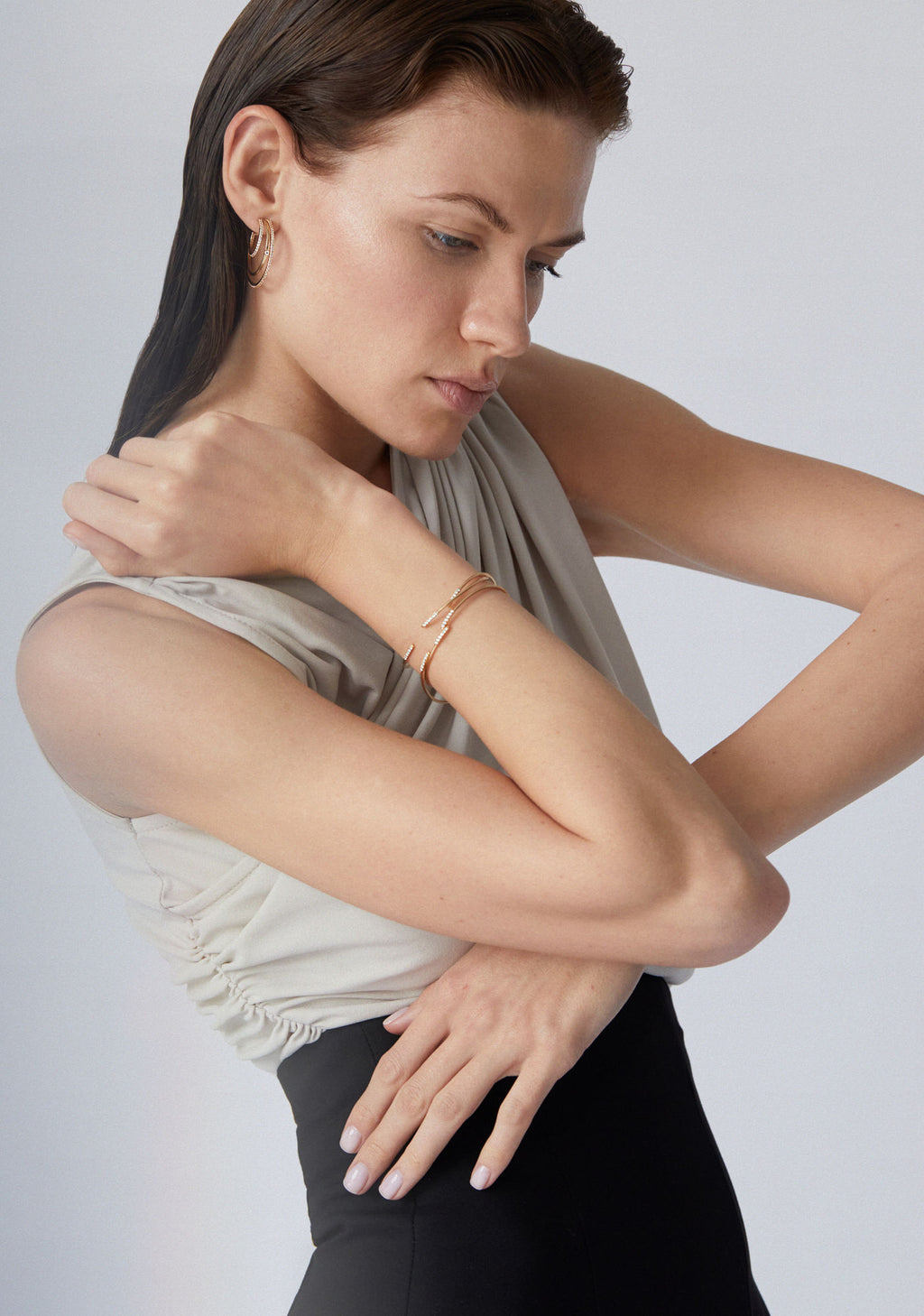 Triple Line 18K Rosegold Hoops w. Lab-Grown Diamonds