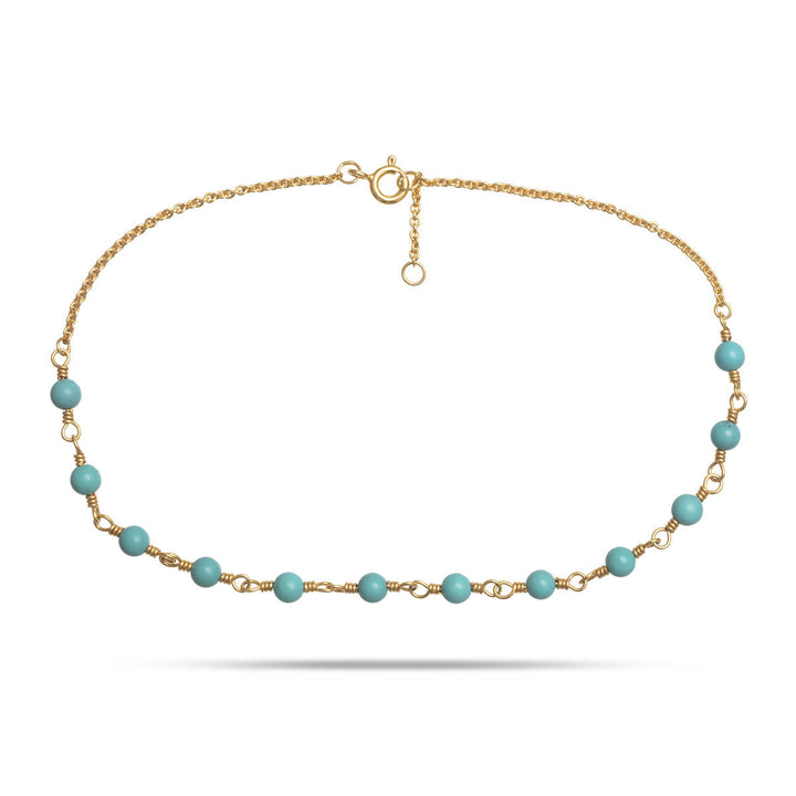 Blue 18K Gold Plated Anklet w. Turquoise