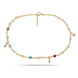 Mixed coloured Pastels 18K Gold Plated Anklet w. Gemstones
