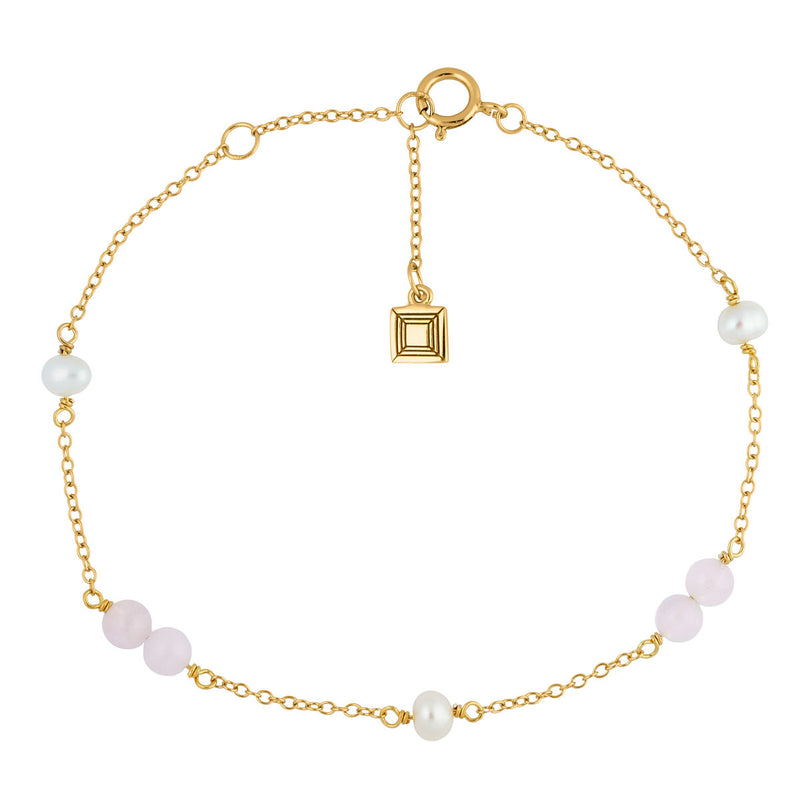 Valentine 18K Gold Plated Bracelet w. Pearls & Quartz