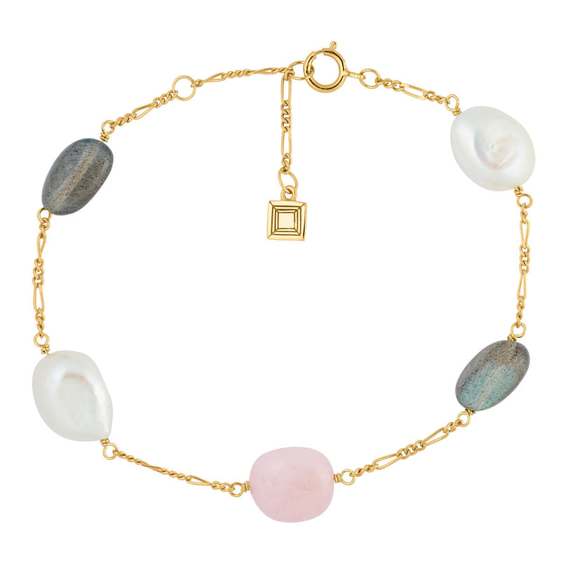 Valentine 18K Gold Plated Bracelet w. Pearls, Morganite & Laboradorite