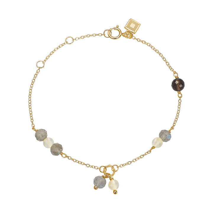 18K Gold Plated Bracelet w. Labradorite & Quartz