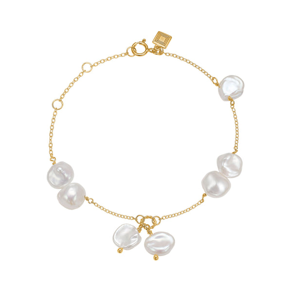 Unicorn 18K Gold Plated Bracelet w. Keshi Pearls