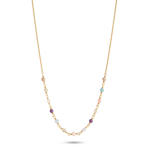 Mixed coloured Gemstones 18K Gold Plated Necklace