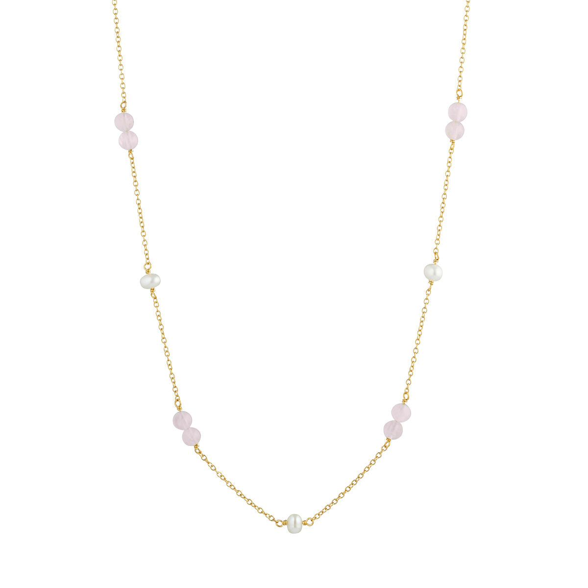 Valentine 18K Gold Plated Necklace w. Pearls & Quartz