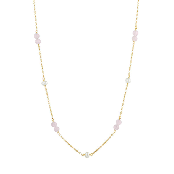 Valentine 18K Gold Plated Necklace w. Pearls & Quartz