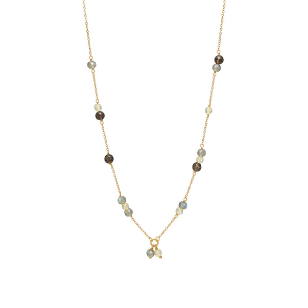 18K Gold Plated Necklace w. Quartz & Labradorite