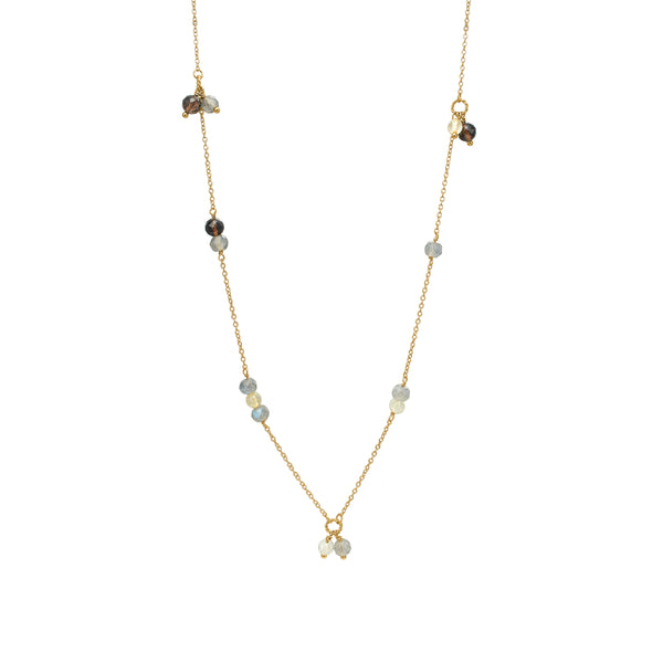 18K Gold Plated Necklace w. Labradorite & Quartz