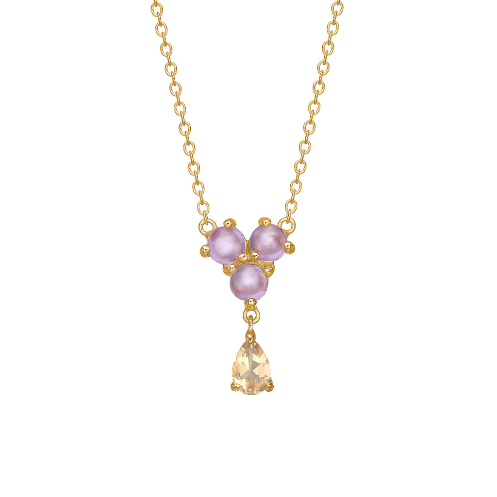 Unicorn 18K Gold Plated Necklace w. Amethyst & Champagne Quartz