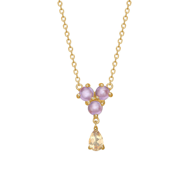 Unicorn 18K Gold Plated Necklace w. Amethyst & Champagne Quartz