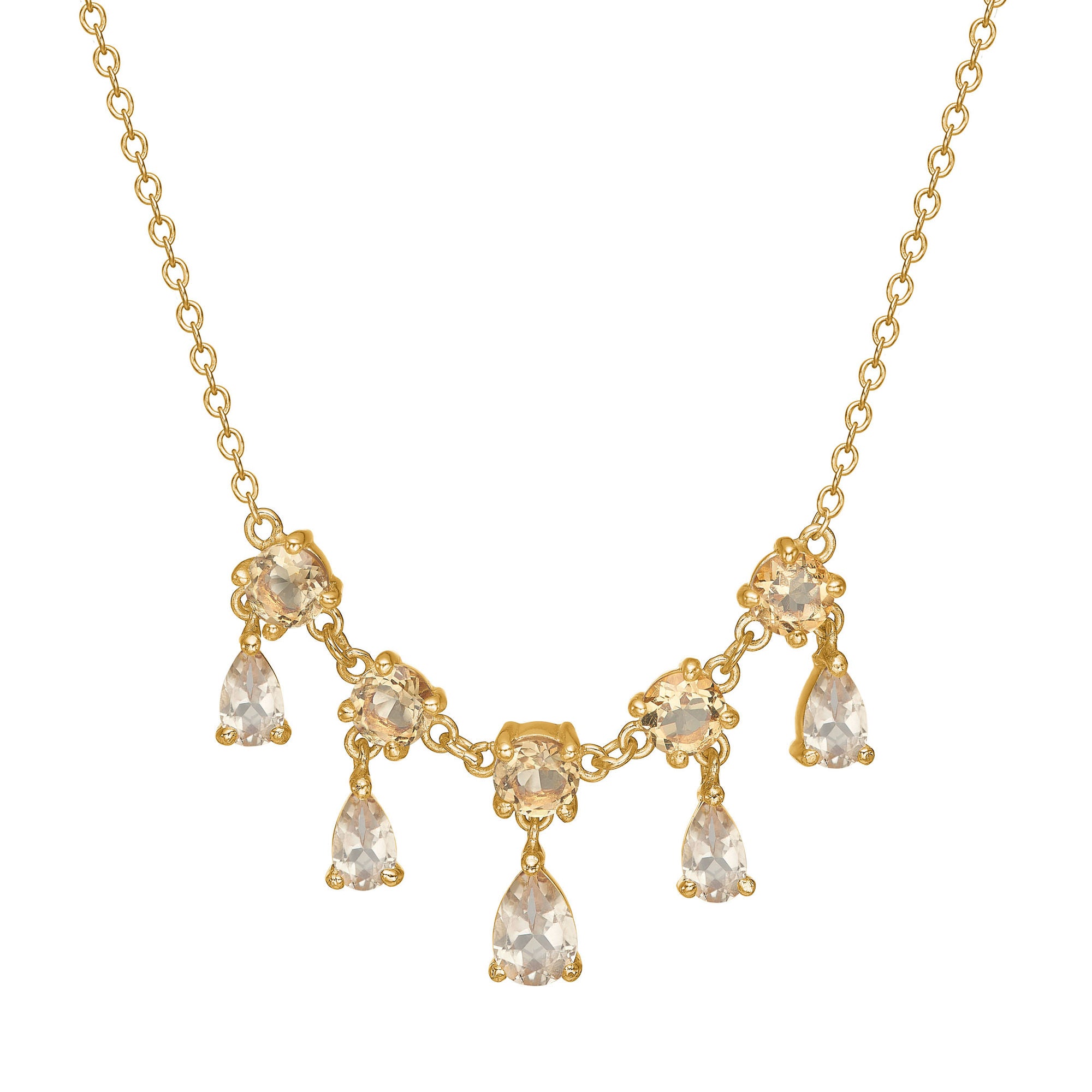 Unicorn 18K Gold Plated Necklace w. round and pear cut Quartz
