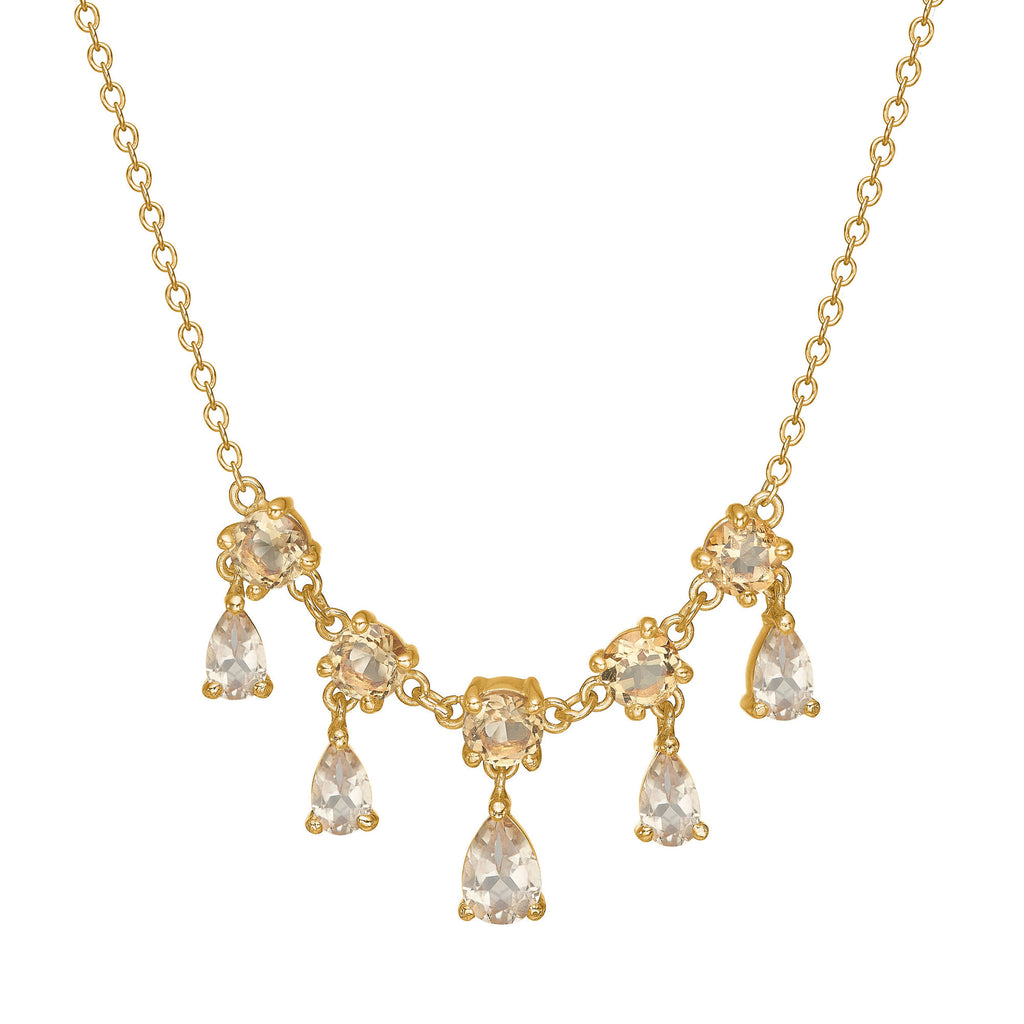 Unicorn 18K Gold Plated Necklace w. round and pear cut Quartz