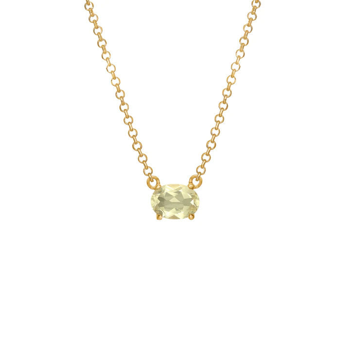 Chain 18K Gold Plated Necklace w. Quartz