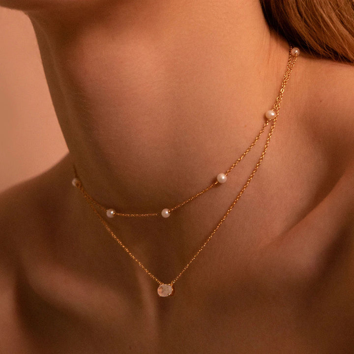 Chain Rainbow 18K Gold Plated Necklace w. Moonstone