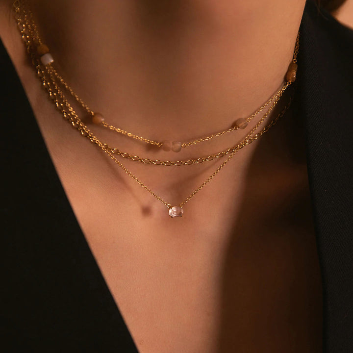 Chain 18K Gold Plated Necklace w. Quartz