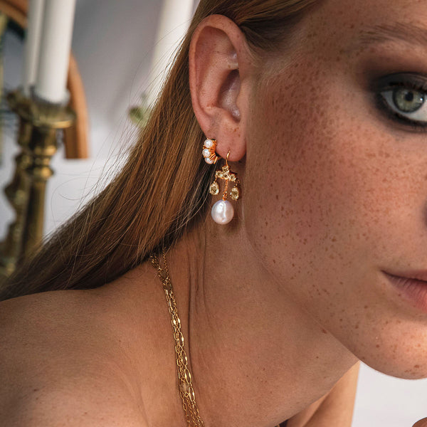 Unicorn 18K Gold Plated Earrings w. Quartz & baroque Pearls