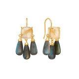 18K Gold Plated Earrings w. Quartz & Labradorite