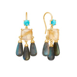 18K Gold Plated Earrings w. Turquoise, Labradorite & Quartz