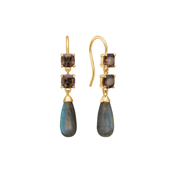 18K Gold Plated Earrings w. Labradorite & Quartz