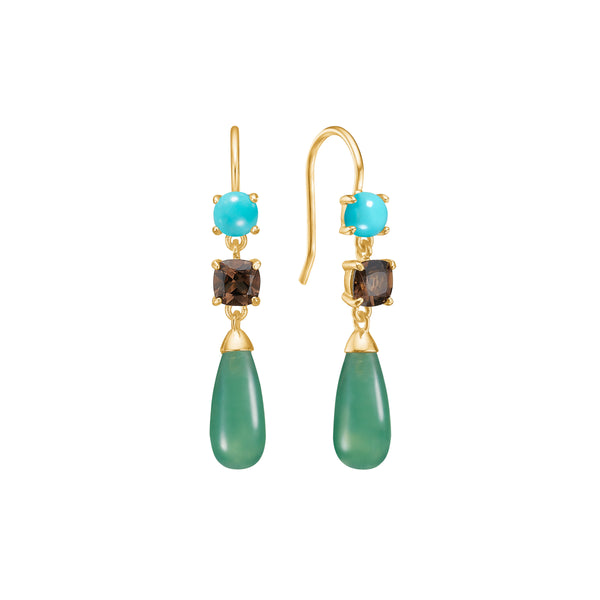 18K Gold Plated Earrings w. Agate, Quartz & Turquoise