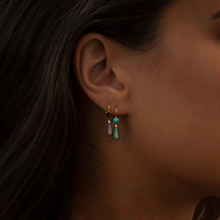 18K Gold Plated Earrings w. Smoked Quartz & Labradorite