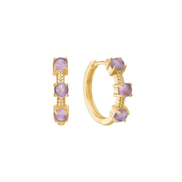 Olalla 18K Gold Plated Hoops w. Amethyst and braided detail
