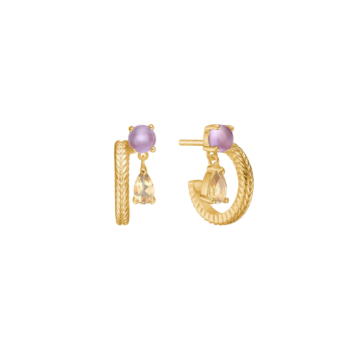 Olalla Hoops 18K vergoldet I Cabochonschliff Amethyst & Champagner-Quartz
