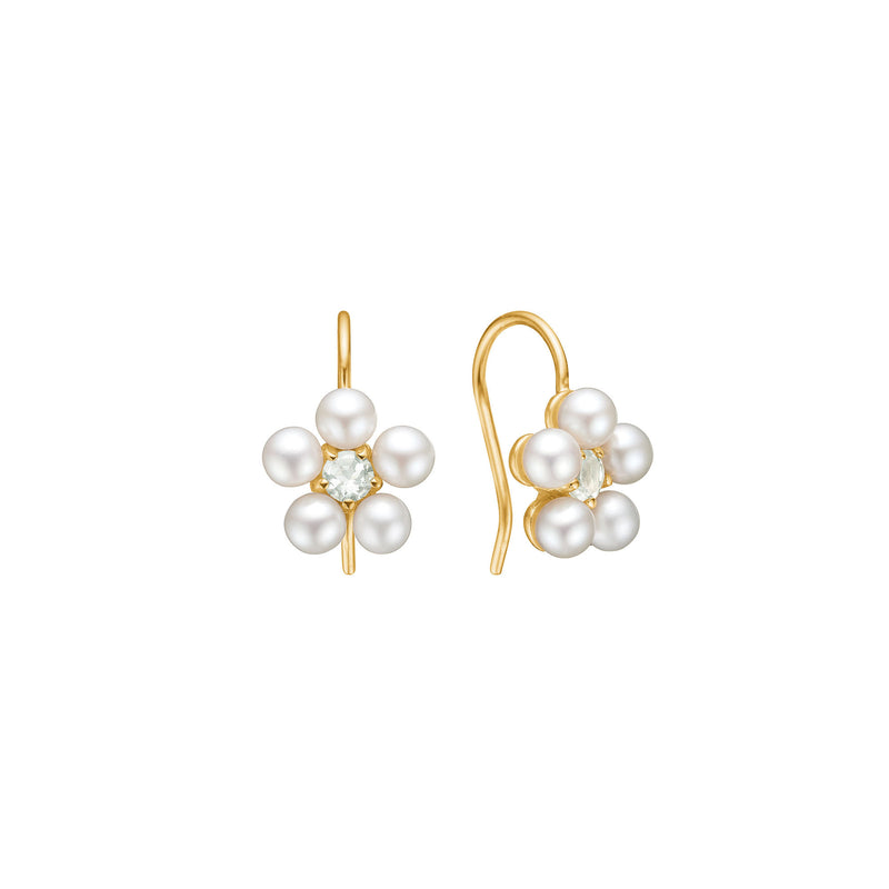 Reef 18K Gold Plated Earrings w. Prasiolite & Pearls