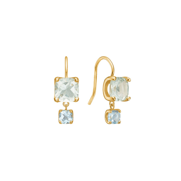 Reef 18K Gold Plated Earrings w. Prasiolite & Topaz