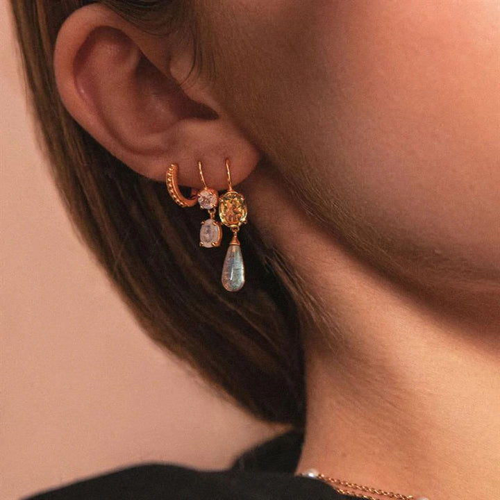 Tropfen Lemon Ohrringe vergoldet 18K I Quartz & Labradorit