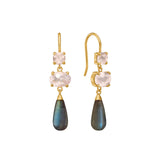 Drop 18K Gold Plated Earrings w. Quartz & Labradorite