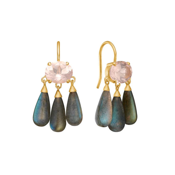 Rose 18K Gold Plated Earrings w. Quartz & Labradorite