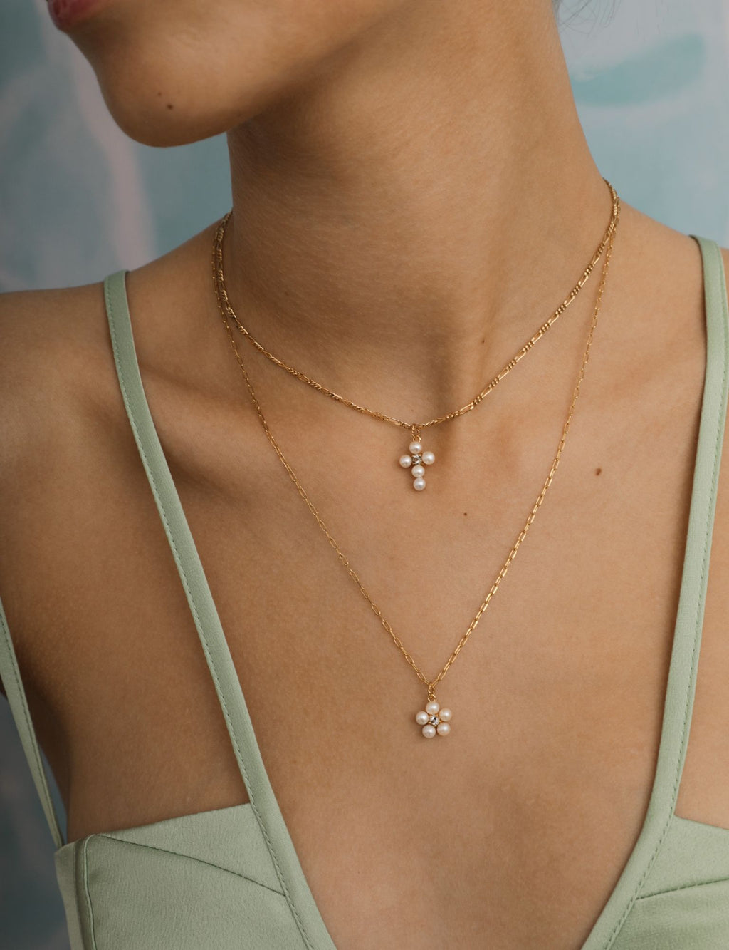 Reef Blumenanhänger 18K vergoldet mit Prasiolith & Perlen